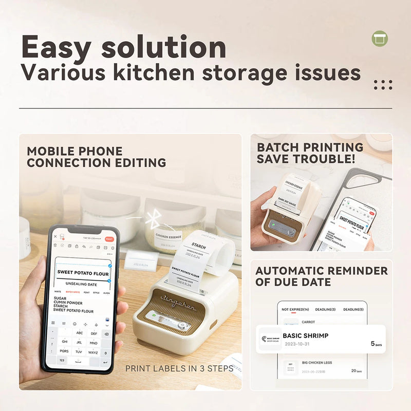 NIIMBOT B21 Kitchen Label Printer 20-50mm Wireless Thermal Label Maker with Freezer Labels Inkless Adhesive Sticker for Home