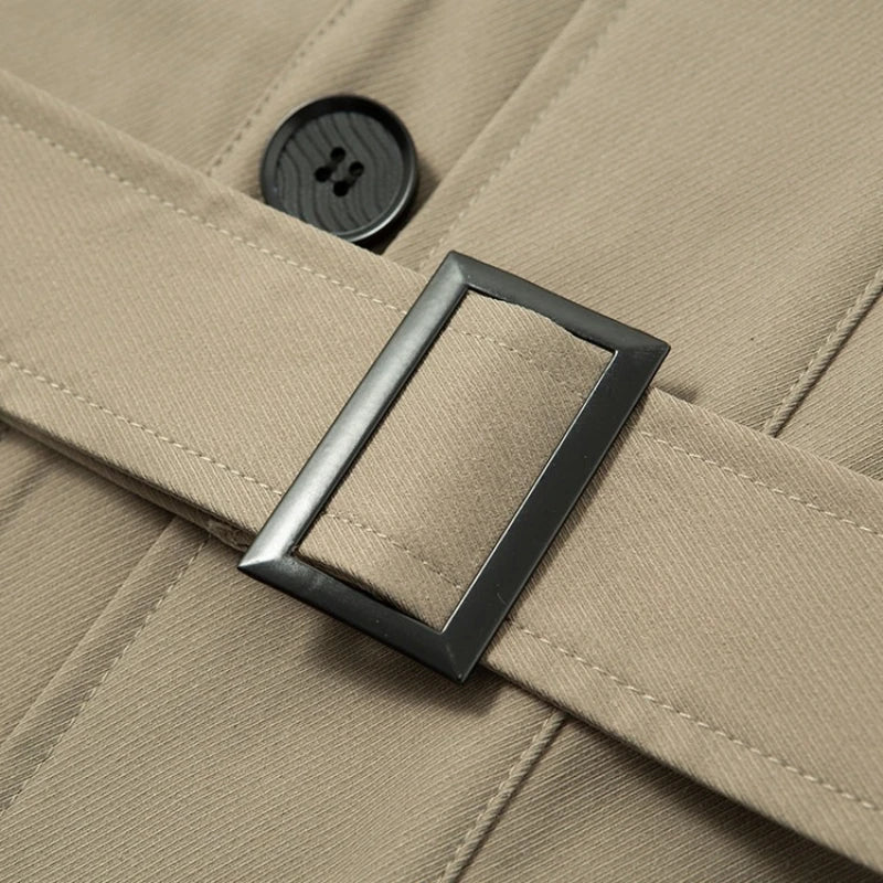 High-quality Men's Business Casual Windbreaker, Solid Color Daily Windproof Long Jacket, Elegant British Style Coat.