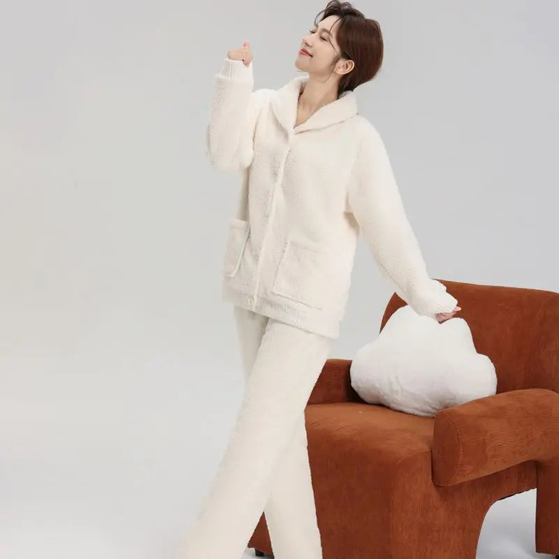 Pijama Mujer Invierno New Coral Fleece Thicken Women's Pajamas Set Flannel Warm Sleepwear For Sleeping Suit Winter Home Clothes