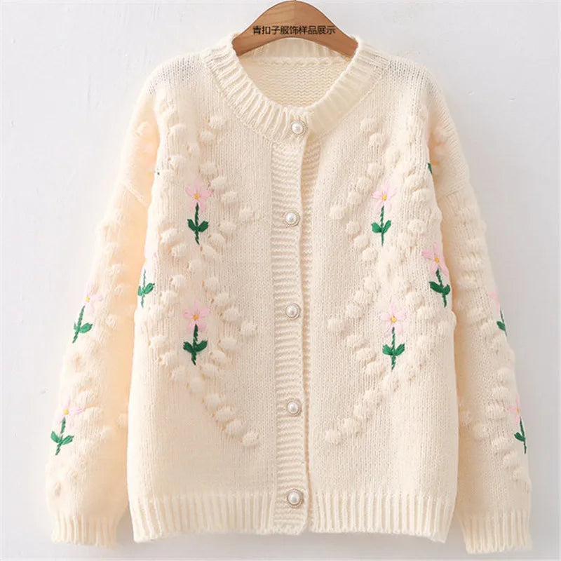 Early Autumn Knitwear Coat Spring Fall New Cardigans Design Embroidered Lazy Sweater For Women Thicken Warm Tops Cardigan Femme