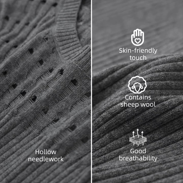 Amii Minimalist Knitted Tops Women Round Neck Hollow Breathable Slim Pullover Knitwear 2026 Autumn New Office Sweater 12623093