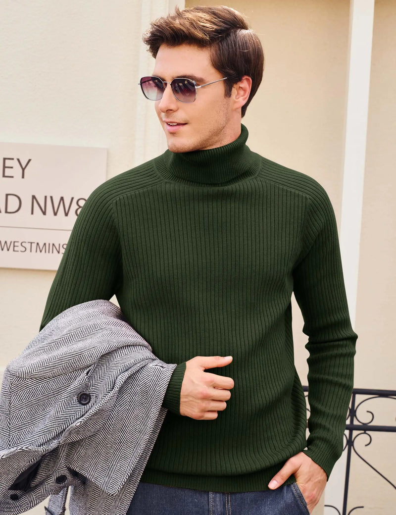TACVASEN Men's Knit Turtleneck Sweater Thicken Ribbed Long Sleeve Solid Pullover Casual Fall Winter Thermal Soft Tops Streetwear