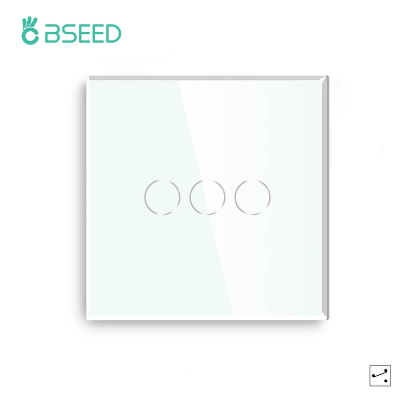 Bseed 1/2/3 Gang 2 Way Touch Light Switch with EU Socket and USB Type-C Port, Tempered Glass Wall Switch with Blue Backlight