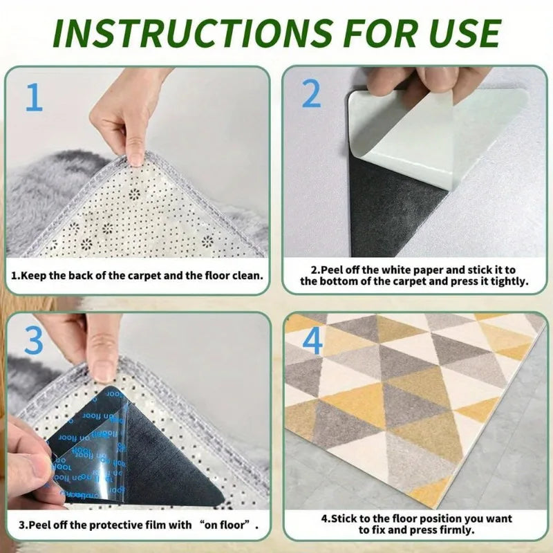 2/4pcs Rug Grippers,Non-Slip Fixing Stickers,Tile Marble Floors,Double Sided Adhesive Carpet Clips Keep Corner Flat.