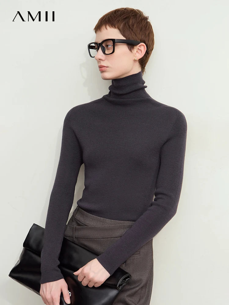 Amii Minimalism 2026 រដូវរងាថ្មី Turtleneck អាវប៉ាក់សម្រាប់ស្ត្រី Worsted Woolen Sweaters Casual Fashion Women Sweater 12423120