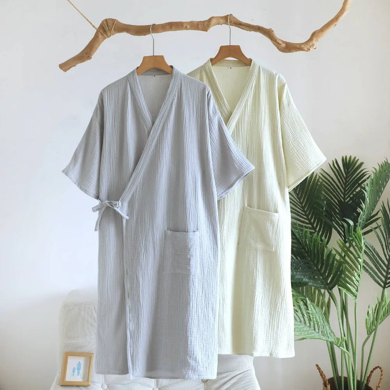 Kimono Bathrobe Female Robe Nightwear for Woman Pure Cotton Short Sleeve Home Clothing 2026 New Summer Women's Sleeping Robe