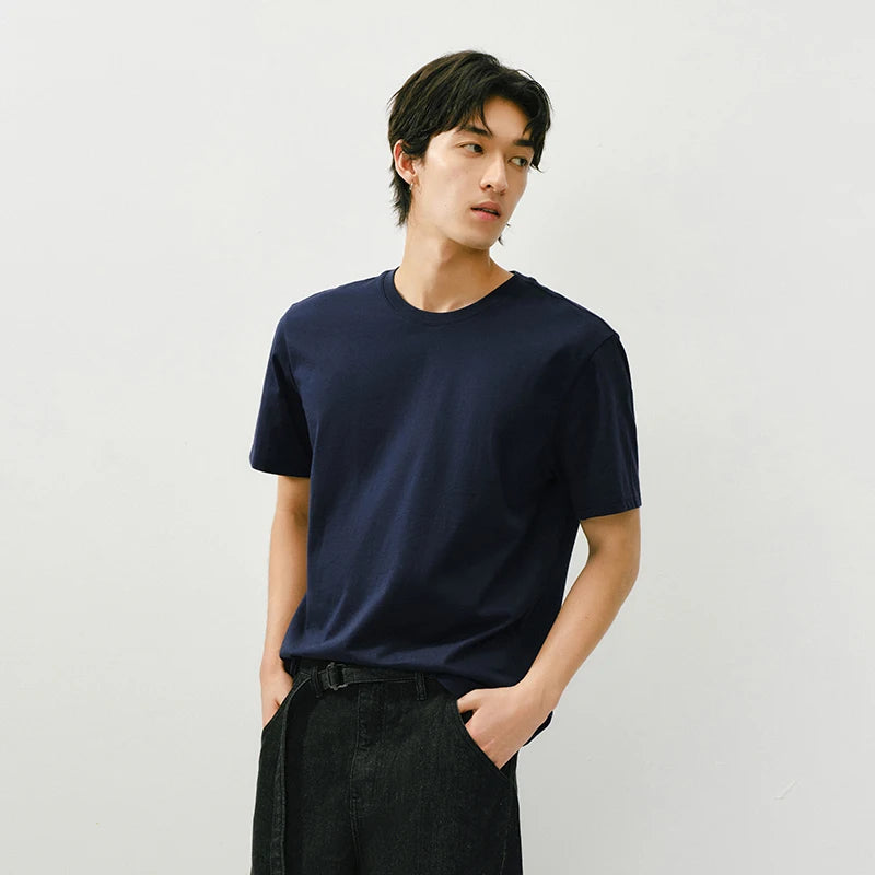 Semir Casual Tshirt Men 2026 Spring Cotton Solid Inner Layer Print Casual O neck Tshirts Basic Tops