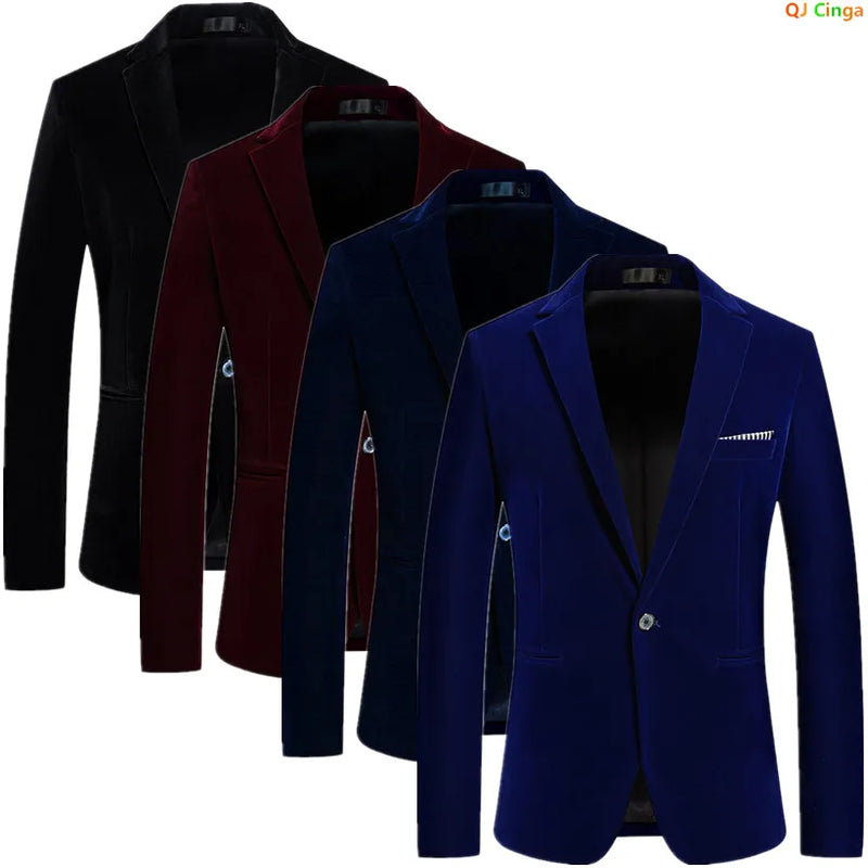 Men's Blue Long Sleeve Blazer Jacket, Business Casual Corduroy Fabric Coats, Korean Slim Style Suit Jackets, Asian Size M-5XL