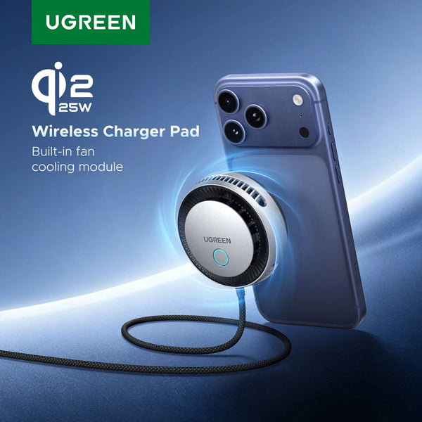 UGREEN MagFlow Pro Qi2.2 25W Magnetic Wireless Charger with Cooling Fan For iPhone 17 16 Pro Max TEC Cooling Charging Pad