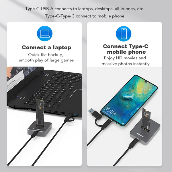 ស្ថានីយ៍ចត Blueendless M2 NVMe M Key USB M 2 USB C SSD Case NVMe និង NGFF HDD SSD Docking Station រឹងមាំ