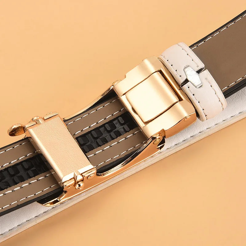 Red Women's Automatic Buckle Belt, Fashion Casual Belts Cinturon Male Waistband White Black 90cm-115cm