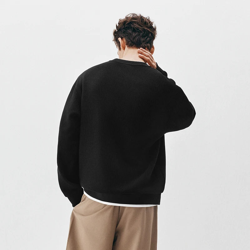 Semir Men Sweatshirt Fleece Lined Waffle Texture Layered Look Long Sleeve Everyday Style 2026 Winter Warm Layer Soft Comfort