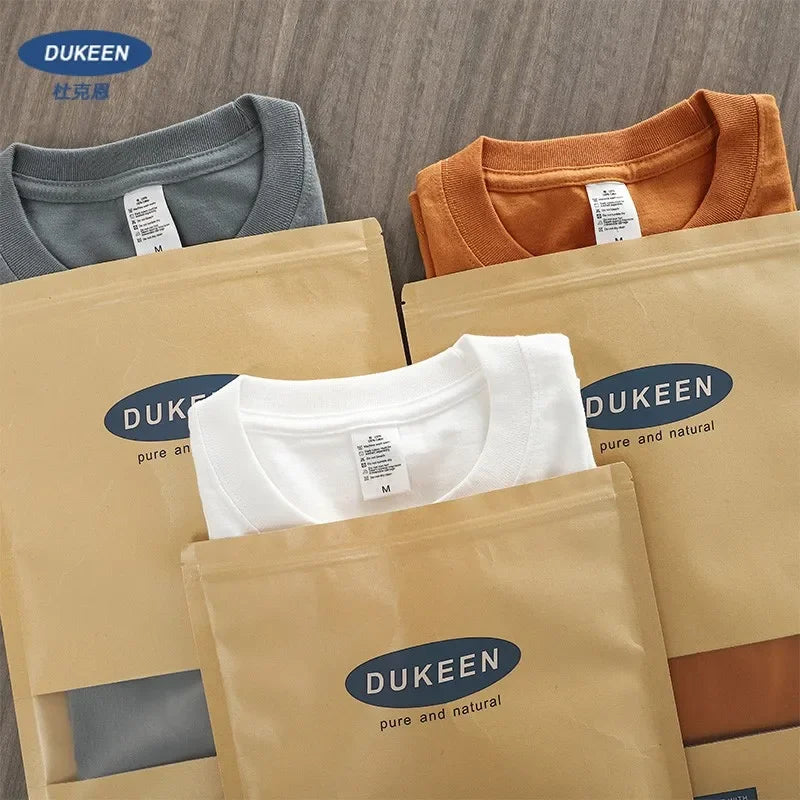 Dukeen 280g Heavyweight Long-Sleeved T-Shirt for Men 100% Cotton Shirts Oversized Solid Color Tops Plain Tees Men's Clothing