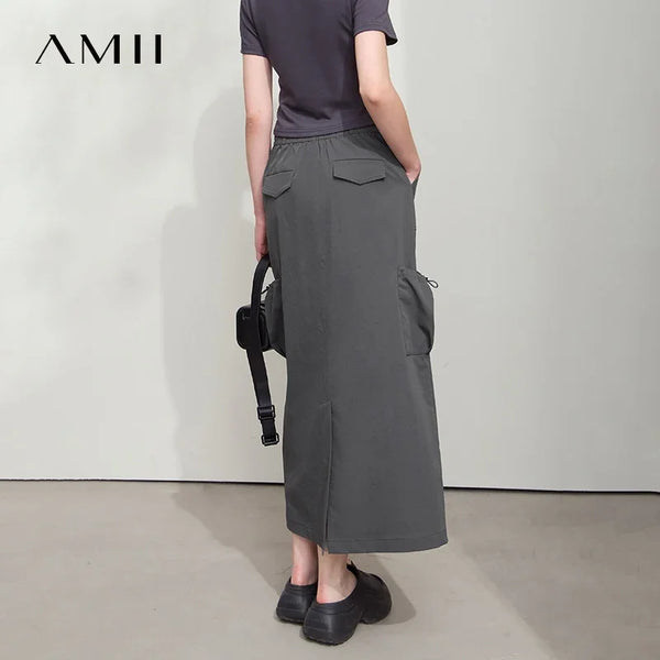 សំពត់សម្លៀកបំពាក់នារី Amii Minimalist ឆ្នាំ ២០២៦ រដូវស្លឹកឈើជ្រុះថ្មីធម្មតារលុងមានហោប៉ៅច្រើនខ្សែចងចង្កេះយឺតវែង 12522020