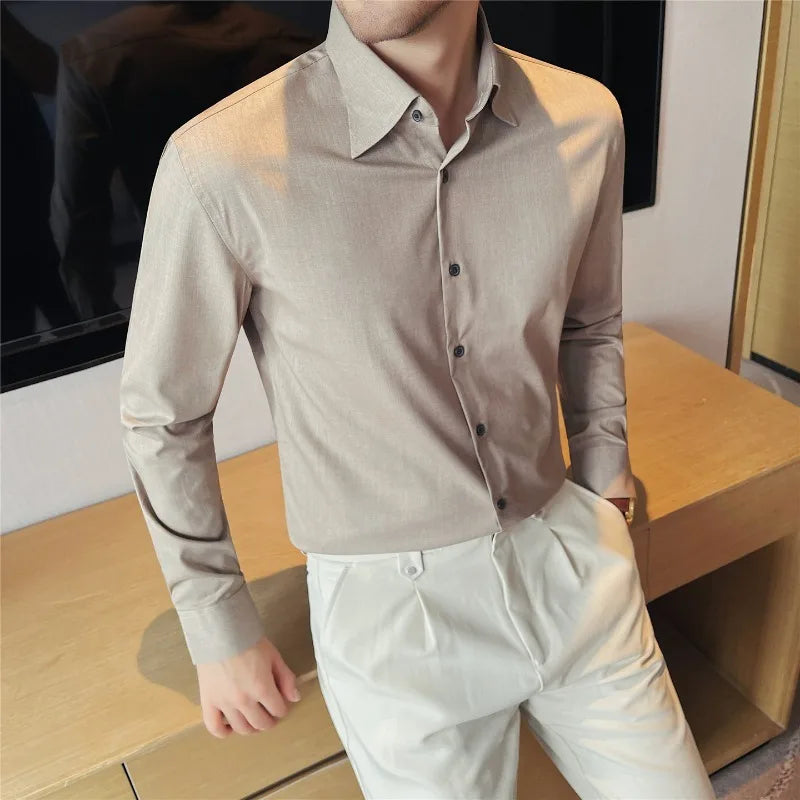 Men's Bamboo Fiber Hidden Placket Shirt Breathable Long Sleeve Button-Down for Business & Casual Wear