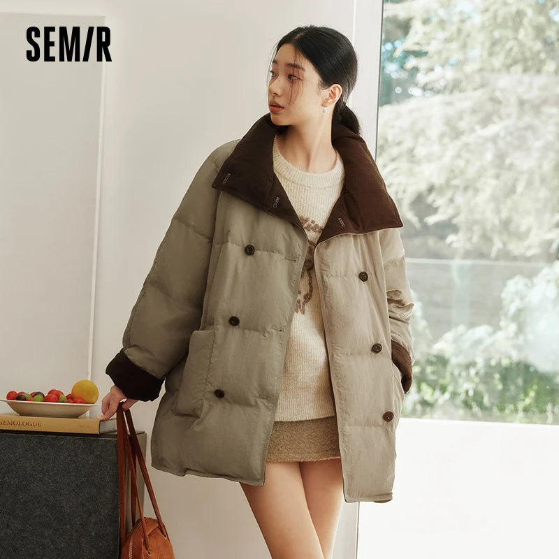 Semir Mid Length Down Coat Elegant Retro Style Women 2025 Winter Raglan Sleeve Thick Warm Daily Casual Fashion Outerwear