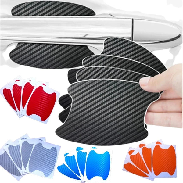 SEAMETAL 4Pcs Car Styling Mouldings Sticker Car Door Stickers Carbon Fiber Scratches Resistant Cover Auto Handle Protection Film