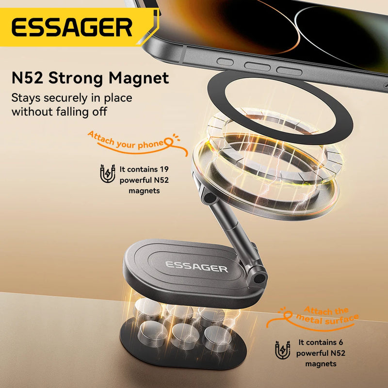 Essager Double-Sided Magnetic Phone Holder Portable Foldable Phone Stand For Magsafe iPhone Xiaomi Samsung Desktop Phone Holder