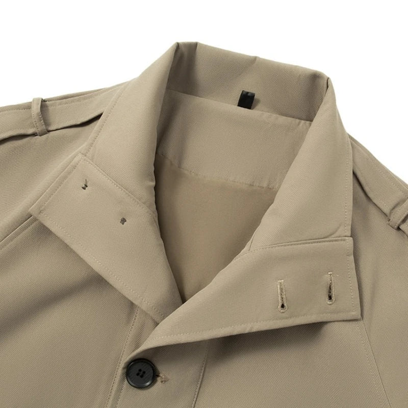 High-quality Men's Business Casual Windbreaker, Solid Color Daily Windproof Long Jacket, Elegant British Style Coat.