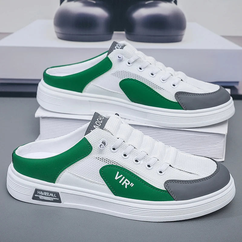 Men's breathable casual shoes summer new outdoor mesh half slippers comfortable soft soles fashion youth versatile trendy shoes