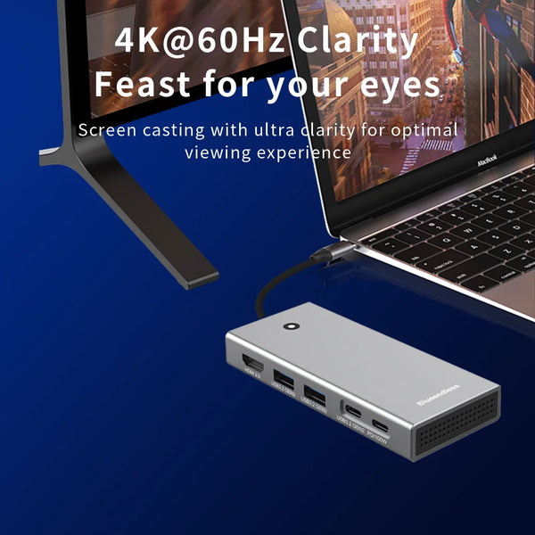 ប្រអប់ Blueendless M2 Sata/NVMe SSD Enclosure USB C Hub ស្ថានីយ៍ចតកុំព្យូទ័រយួរដៃ 4K 60Hz HDMI-Com USB3.2 10Gbps PD100W ប្រអប់ SD/TF SSD