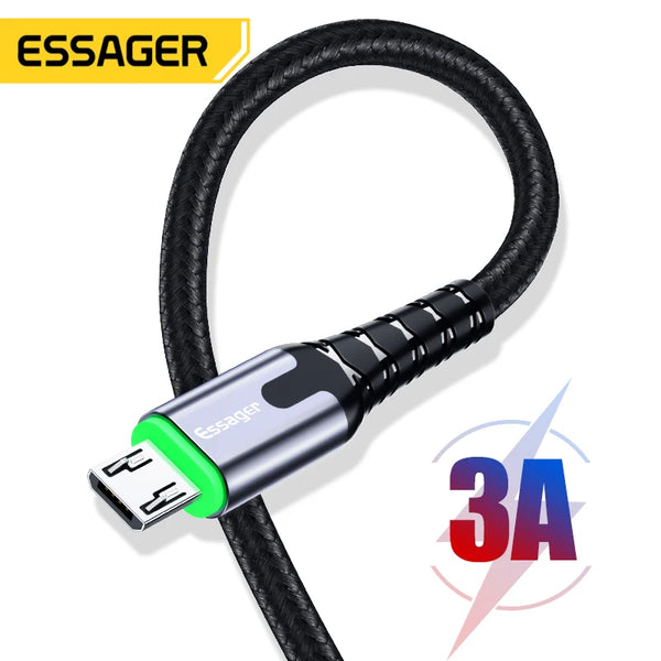 Essager LED Micro USB Cable For Xiaomi Samsung Android 3A Fast Charging Data Wire Cord Microusb Charger Mobile Phone Cable 2M 3M
