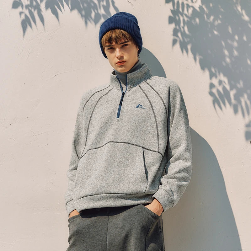 Semir Hoodie Men Winter Marled Yarn Half-Open Placket Stand Collar 2025 New Sporty Color Block Printed Pullover Men'S Wear