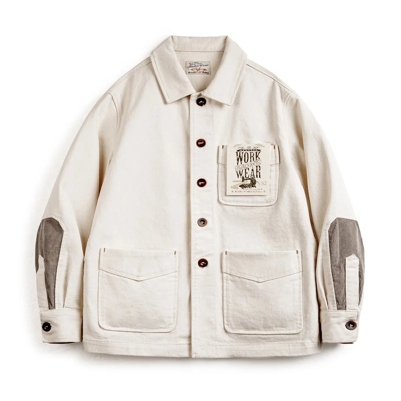 អាវធំ Maden Retro Heavyweight Cotton ជាមួយនឹងដៃអាវ Twill Lapel Sleeves Corduroy Splicing Design Single-Breasted Coat សម្រាប់រដូវស្លឹកឈើជ្រុះរបស់បុរស