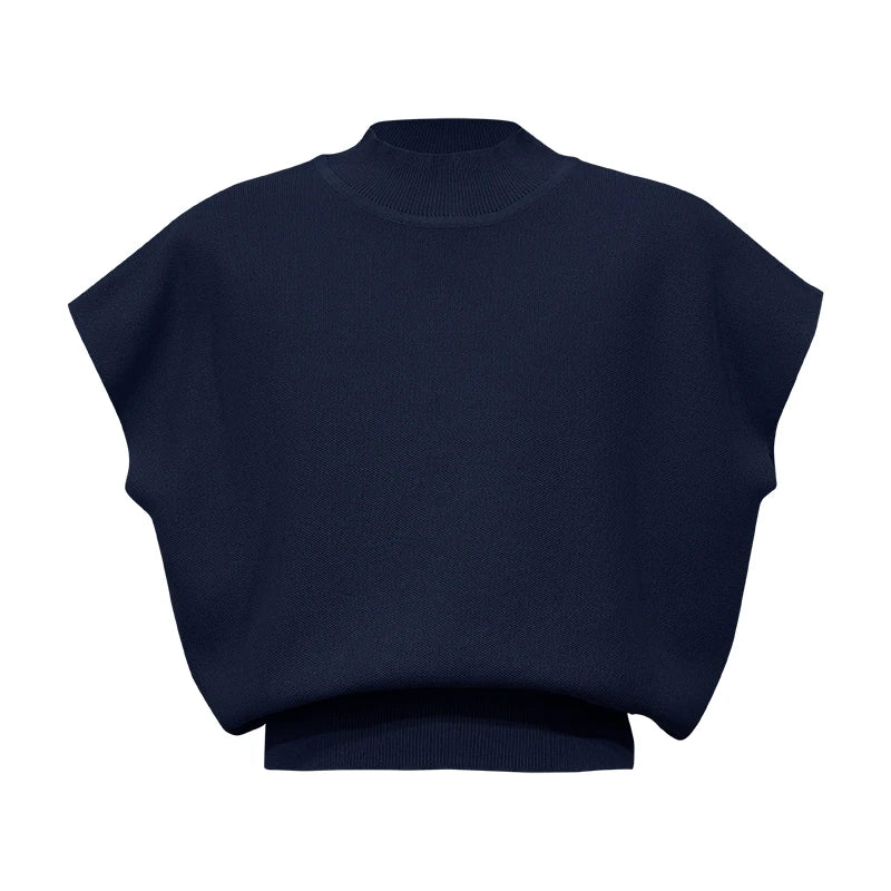 Amii 2026 Summer New Women Mock Neck Knit Pullover Soild Cropped Short Sleeves Top Slim Fit Casual Elegant Sweater 12622210
