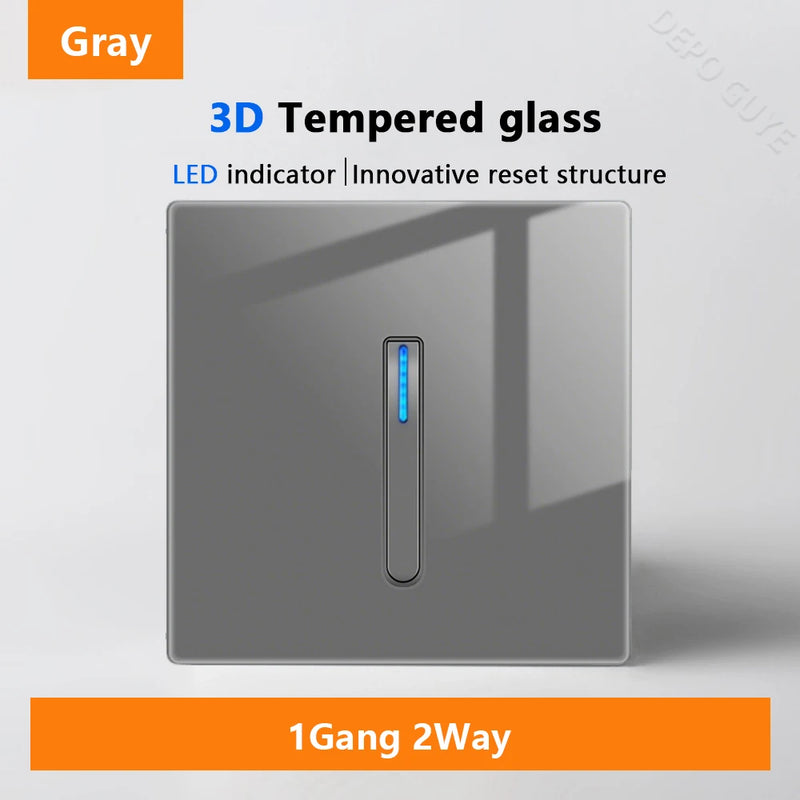 Wall Light Switch Panel LED Indicator UK EU FR Universal USB C Electrical Socket Piano Key Self-reset Wall Switches TV Computer