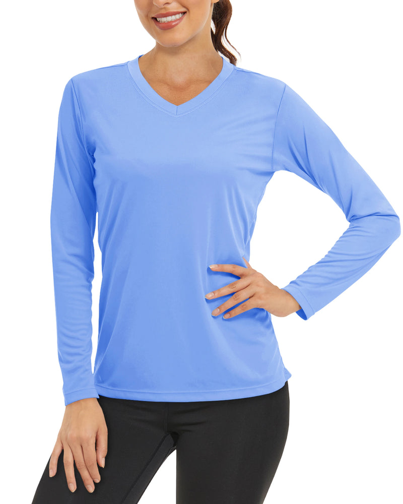 TACVASEN Summer Sun Protection Shirts UPF 50+ Womens Long Sleeve V Neck Shirts Lightweight Quick Dry Tee Shirts Outdoor Pullover