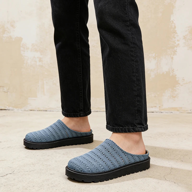 Men's casual slip on slippers summer soft-sole breathable lightweight outdoor walking shoes fashion youth sports half slippers