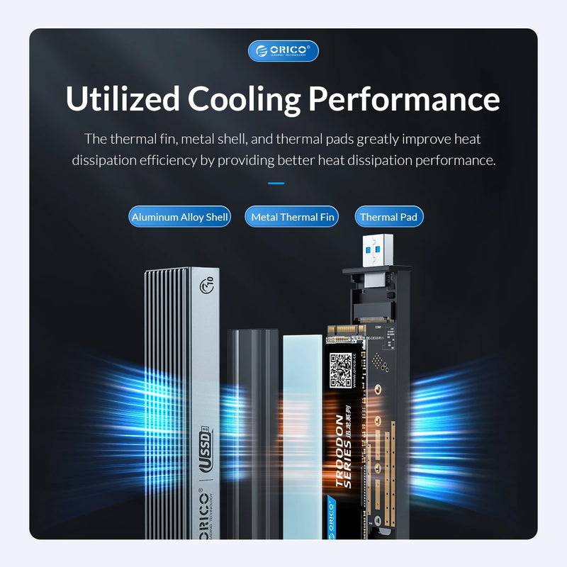 ORICO 2 in 1 USB A Type-C Dual Interface M.2 SSD Case Support M2 NVMe M Key SATA NGFF M&B Key SSD Hard Disk with Cooling Vest
