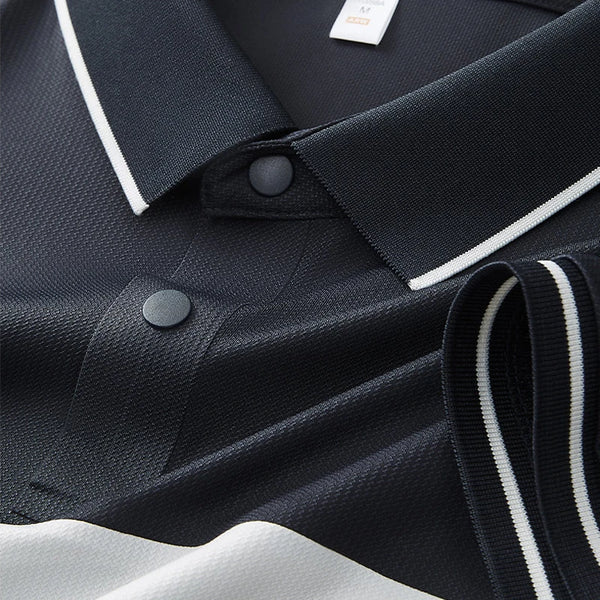 Men's Polo Shirt, Stretchy Seamless Ice Silk Fabric, Half-Zip Color Block Collar, Cool & Breathable Summer Short Sleeve Tee