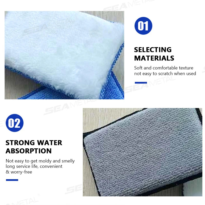 SEAMETAL 3PCS Soft Double Side Microfiber Scrubbing Sponge Car Leather Cleaning Microfiber Towel Wax Sponge Car Clean Tools