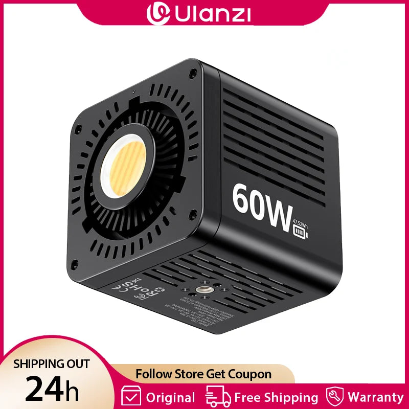 ភ្លើងវីដេអូ Ulanzi C60 60W COB ភ្លើង LED ពីរពណ៌ 2500-6500K 3300mAh Mini Bowens Mount សម្រាប់ថតរូបស្ទូឌីយោ ភ្លើងផ្សាយផ្ទាល់ Vlog