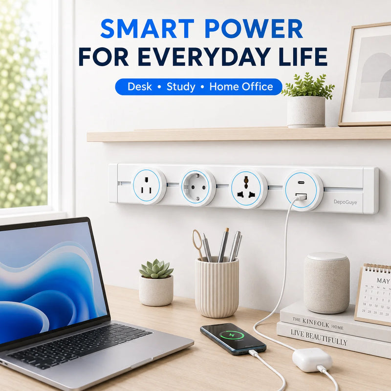 Power Track Socket EU/FR/Italy/Israeli USB Type-C Round Romovable Adapter Home Kitchen Wall Mounted Universal Electrical Outlet