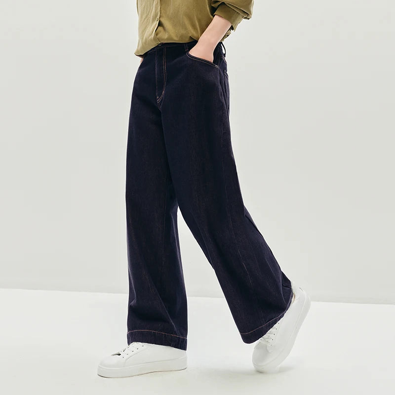 Semir Men Jeans Loose Curved Wide Leg Dark Cuffed Hem Retro Casual Style Autumn Denim Pants Urban Daily Wear 2026