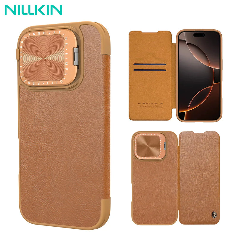Nillkin For iPhone 16 Pro Max Case Qin Prop Leather Flip Case Card Pocket for iPhone 16 Pro for iPhone 16 Cover With Lens Holder