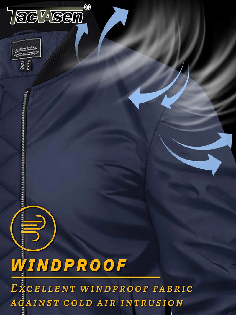 TACVASEN Winter Bike Jackets Mens Padding Thick Warm Pilot Jacket Outdoor Windproof Waterproof Hiking Jacket Windbreaker