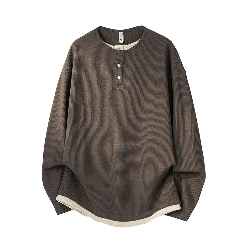 DUKEEN Men's Heavyweight Henley Long Sleeve T-Shirt - Spring Casual Layered Pullover Sweatshirt with Premium Feel