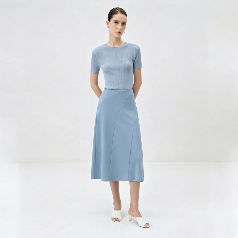 Amii Women's A-Line Skirt 2026 Summer New Stretch Air Layer Loose Solid Color Office Casual Midi Draped Skirt For Women 12622185