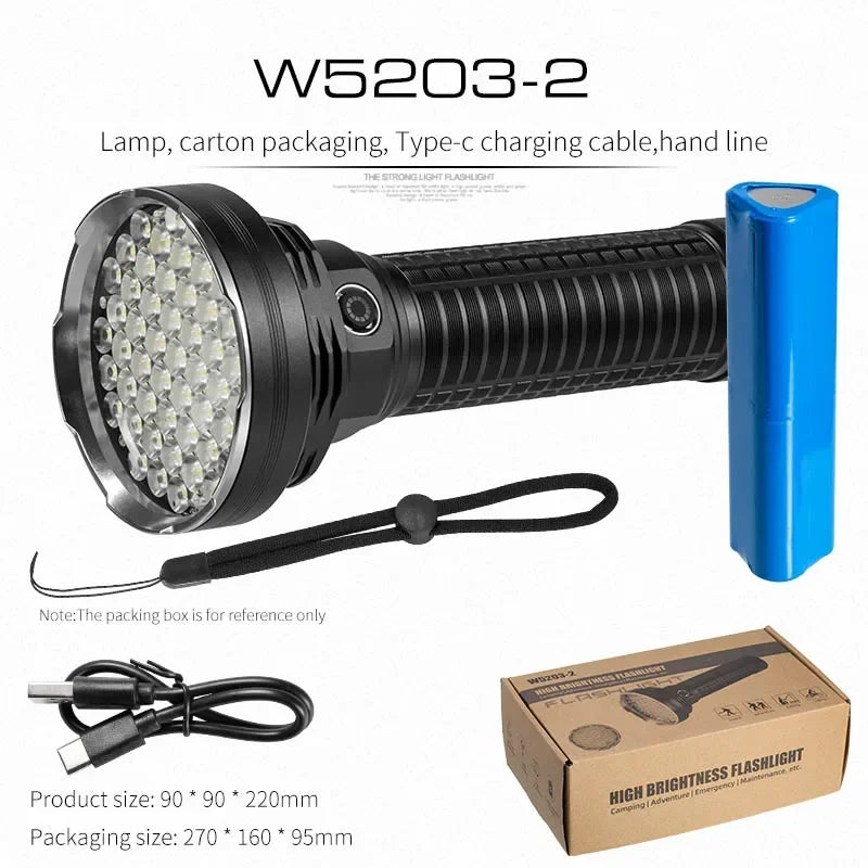 ពិល LED ថាមពលខ្ពស់ ចង្កៀងចម្ងាយឆ្ងាយ ថ្មដែលភ្ជាប់មកជាមួយ ពិលប្រភេទ C សម្រាប់បោះតង់នេសាទ