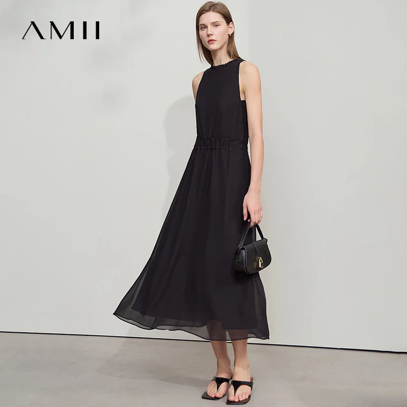 រ៉ូប AMII ស្រាល chiffon ខ្យល់ចេញចូលបាន រដូវក្តៅ ឆ្នាំ២០២៦ វិជ្ជាជីវៈការិយាល័យនារីដៃខ្លី រ៉ូបវែងរលុង ចង្កេះស្ដើង 12552023