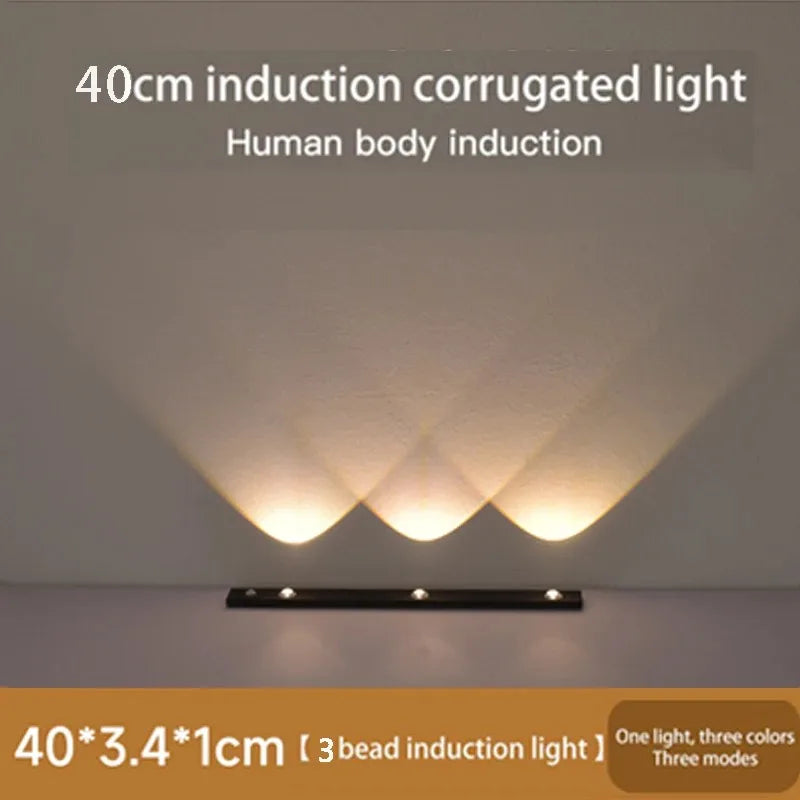 Motion Sensor Night Light LED Under Cabinet Lights Rechargeable Cat's Eye Ripple Atmosphere Lamp Room Indoor Lighting