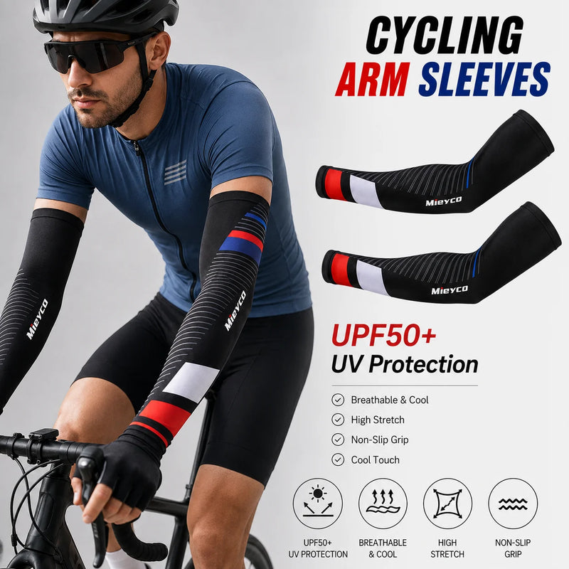 Mieyco Ice Fabric Arm Sleeves UV Protection Breathable Quick Dry Cooling Sun Protection for Cycling Running Fitness Basketball