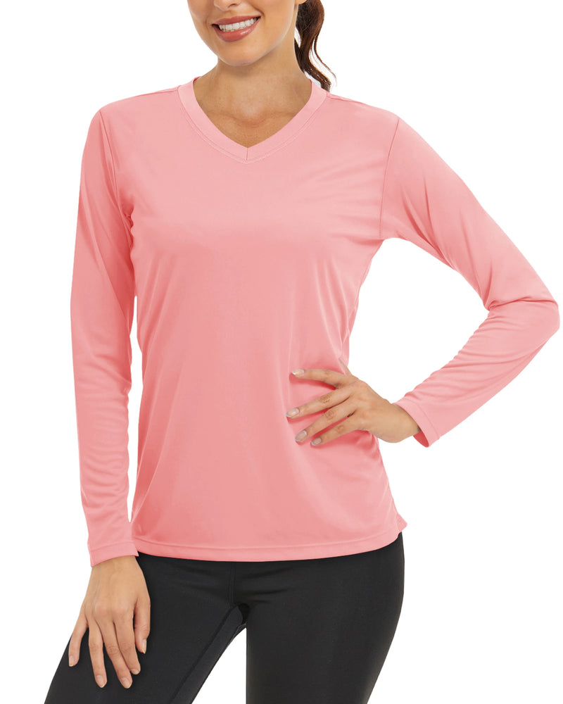 TACVASEN Summer Sun Protection Shirts UPF 50+ Womens Long Sleeve V Neck Shirts Lightweight Quick Dry Tee Shirts Outdoor Pullover