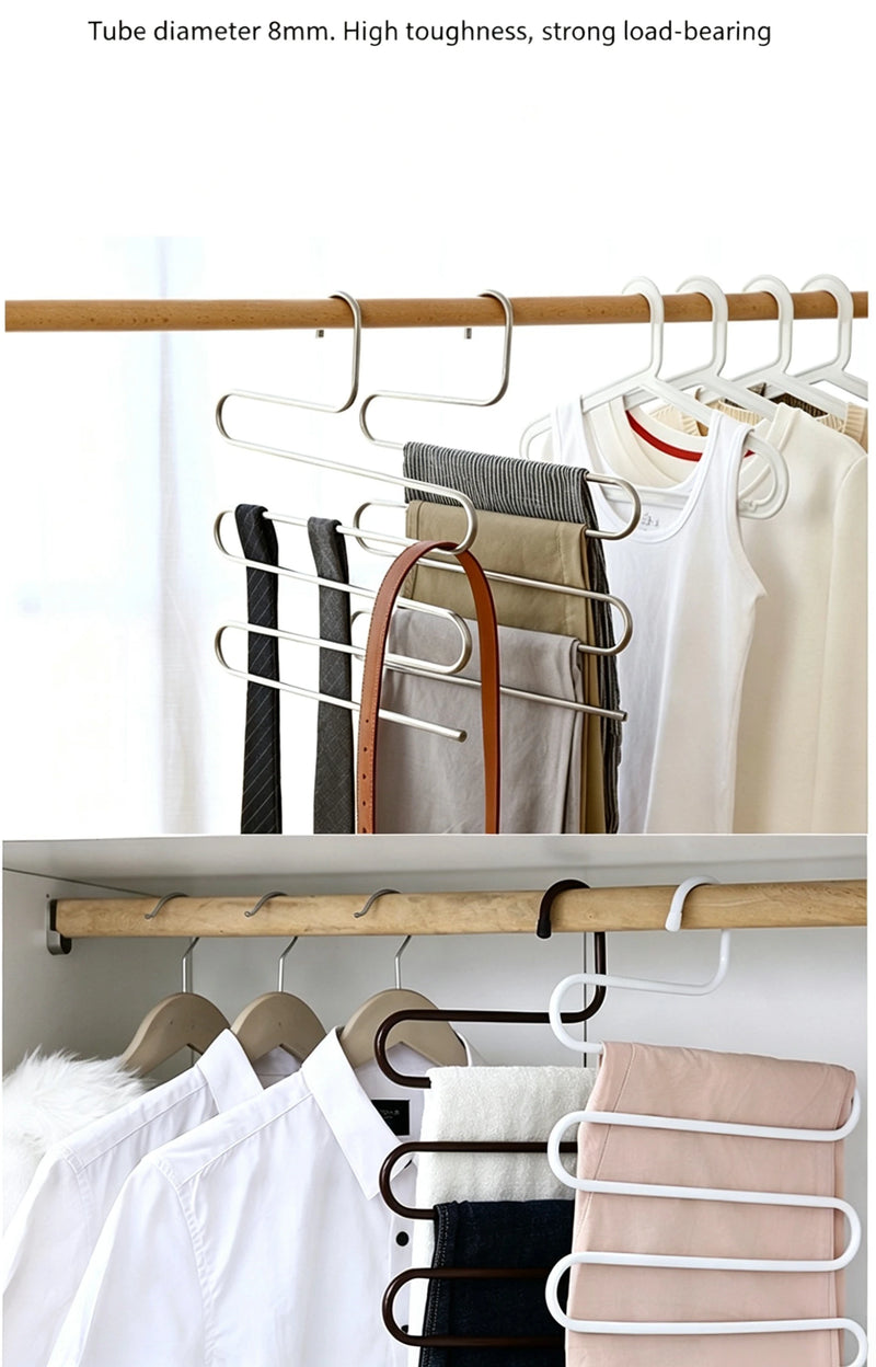 S-Shaped Pants Rack, Multi-Layer Multifunctional Pants Clip Hanger, Wardrobe with Pants, Towels, Anti Slip Storage, Organization