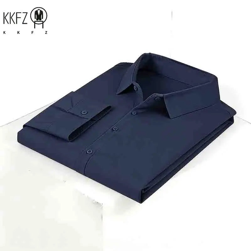Men's Navy Blue Long Sleeve Dress Shirt Slim Fit Non-iron Formal Business Button Down Shirt for Office