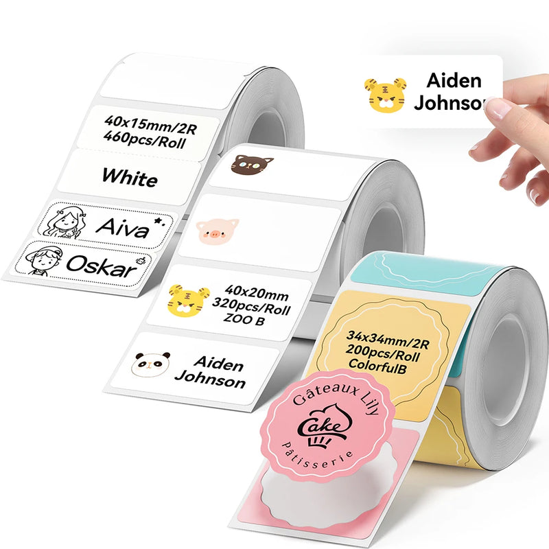 3 Rolls Niimbot Thermal Label Sticker for B1/B21/B3S/B31Barcode Sticker White/Color/Transparent Self-adhesive Paper 20-50mm